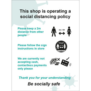 Social Distancing Window Cling Vinyl - This Shop Is Operating A Social Distancing Policy B (300mm x 400mm)