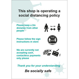Social Distancing Rigid PVC Sign - This Shop Is Operating A Social Distancing Policy D (210mm x 297mm)