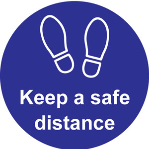 Blue Social Distancing Floor Graphic - Keep A Safe Distance (200mm dia.)