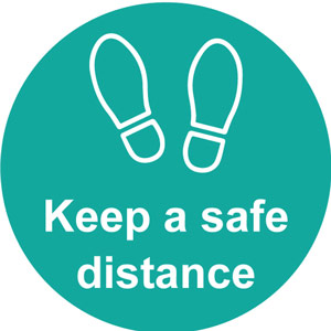 Turquoise Social Distancing Floor Graphic - Keep A Safe Distance (200mm dia.)