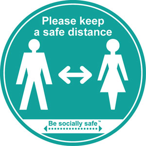 Blue Social Distancing Floor Graphic - Please Keep A Safe Distance (190 x 166mm) 25pk