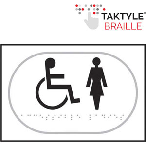Disabled / Ladies Graphic Braille Sign - Self-Adhesive Taktyle - White (225mm x 150mm)