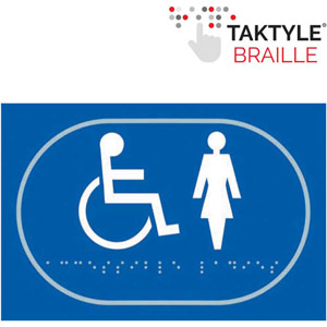 Disabled / Ladies Graphic Braille Sign - Self-Adhesive Taktyle - Blue (225mm x 150mm)