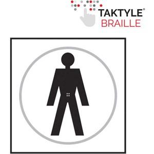 Gentlemen Graphic Braille Sign - Self-Adhesive Taktyle - White  (150mm x 150mm)