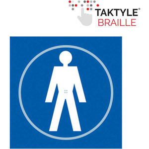 Gentlemen Graphic Braille Sign - Self-Adhesive Taktyle - Blue (150mm x 150mm)