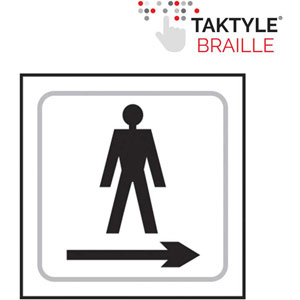 Gentlemen Graphic Arrow Right Braille Sign - Self-Adhesive Taktyle - White  (150mm x 150mm)
