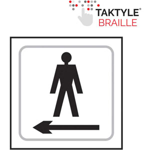 Gentlemen Graphic Arrow Left Braille Sign - Self-Adhesive Taktyle - White  (150mm x 150mm)