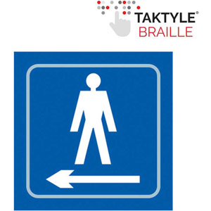 Gentlemen Graphic Arrow Left Braille Sign - Self-Adhesive Taktyle - Blue (150mm x 150mm)