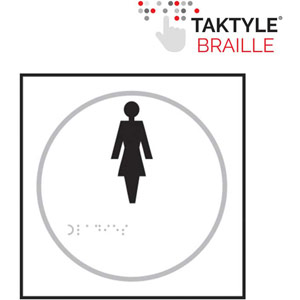 Ladies Symbol Braille Sign - Self-Adhesive Taktyle - White (150mm x 150mm)