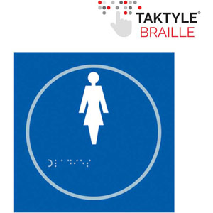 Ladies Symbol Braille Sign - Self-Adhesive Taktyle - Blue (150mm x 150mm)
