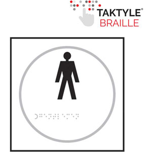 Gentlemen Symbol Braille Sign - Self-Adhesive Taktyle - White  (150mm x 150mm)