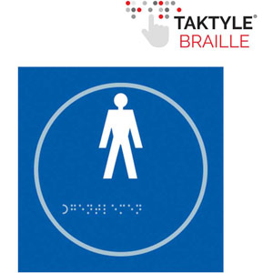 Gentlemen Symbol Braille Sign - Self-Adhesive Taktyle - Blue (150mm x 150mm)