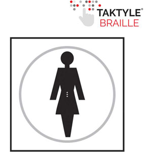 Ladies Graphic Braille Sign - Self-Adhesive Taktyle - White  (150mm x 150mm)