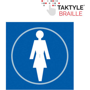 Ladies Graphic Braille Sign - Self-Adhesive Taktyle - Blue (150mm x 150mm)