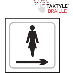 Ladies Graphic Arrow Right Braille Sign - Self-Adhesive Taktyle - White  (150mm x 150mm)