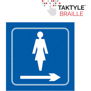 Ladies Graphic Arrow Right Braille Sign - Self-Adhesive Taktyle - Blue (150mm x 150mm)