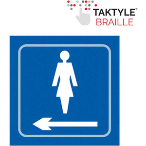 Ladies Graphic Arrow Left Braille Sign - Self-Adhesive Taktyle - Blue (150mm x 150mm)