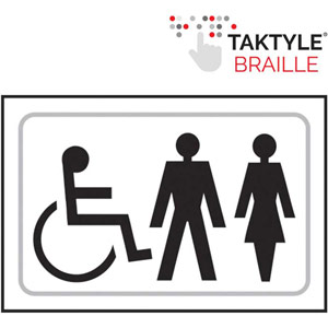 Disabled / Unisex Graphic Braille Sign - Self-Adhesive Taktyle - White  (225mm x 150mm)