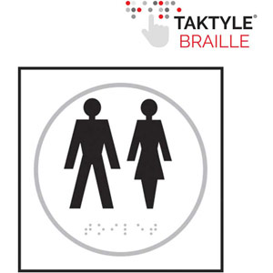 Unisex Symbol Braille Sign - Self-Adhesive Taktyle - White  (150mm x 150mm)