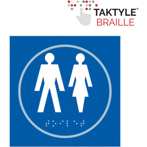 Unisex Symbol Braille Sign - Self-Adhesive Taktyle - Blue (150mm x 150mm)