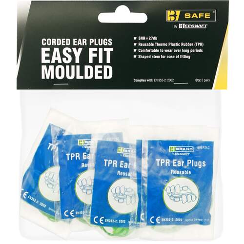 Tpr Easy Fit Corded Ear Plugs Pk 5