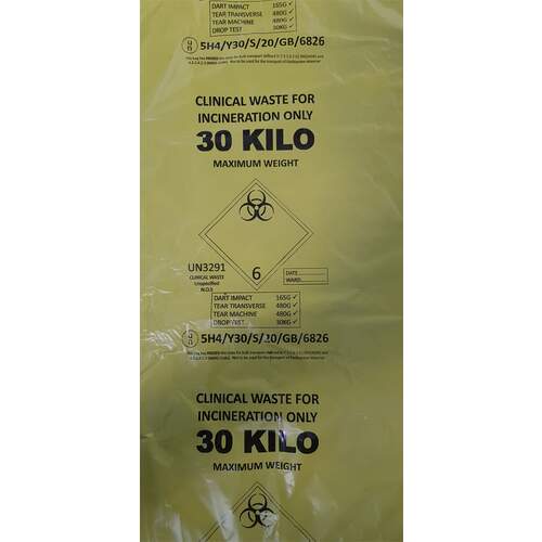 Adr Clinical Waste Bags 30kg Yellow