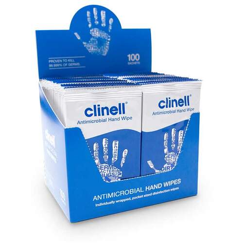 Clinell Antibacterial Hand Wipes Individually Wrapped