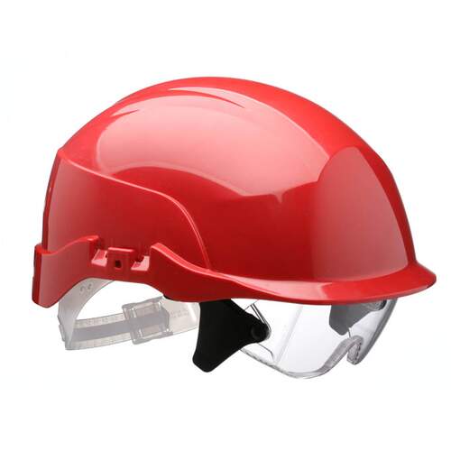 Spectrum Safety Helmet Red C/W Integrated Eye Protection Red