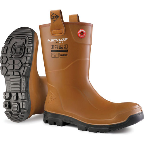 Dunlop Purofort Rigpro Full Safety Tan Rigger Boots - Unlined