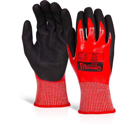 Glovezilla Waterproof Nitrile Cut D Glove - Red