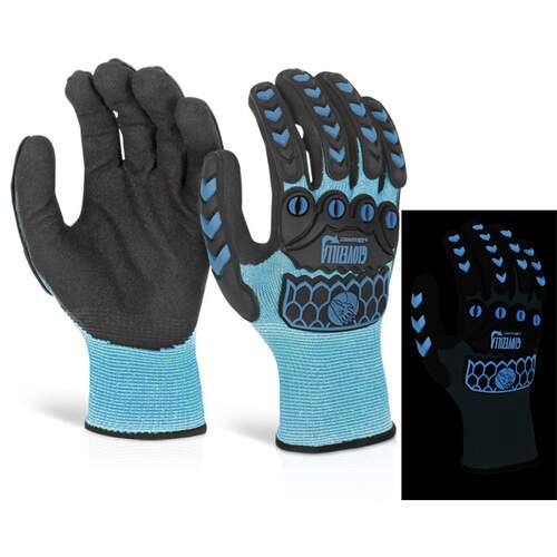Glovezilla Glow In The Dark Foam Nitrile Glove Blue