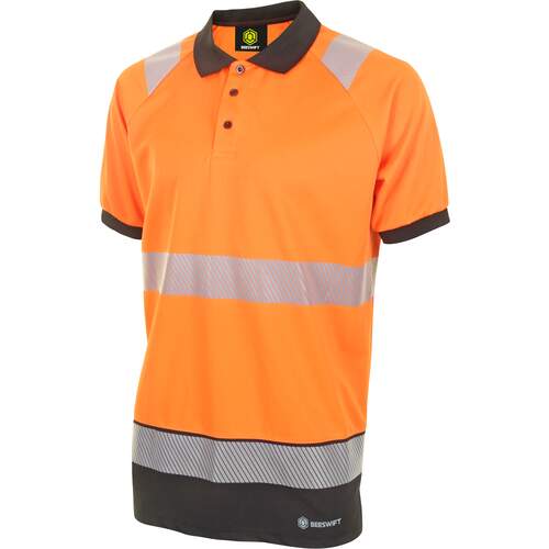 Hivis Two Tone Polo Shirt Short Sleeve Orange / Black