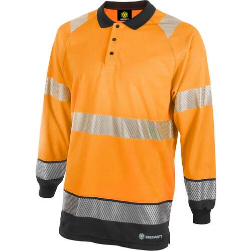 Hivis Two Tone Polo Shirt Long Sleeve Orange / Black