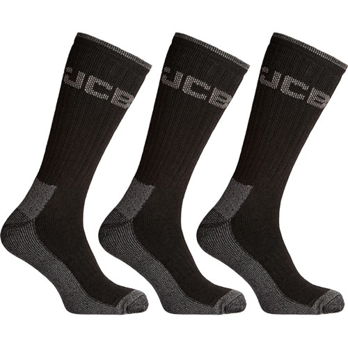 JCB Heavy Duty Work Socks Black 6-11 (3 Pack)