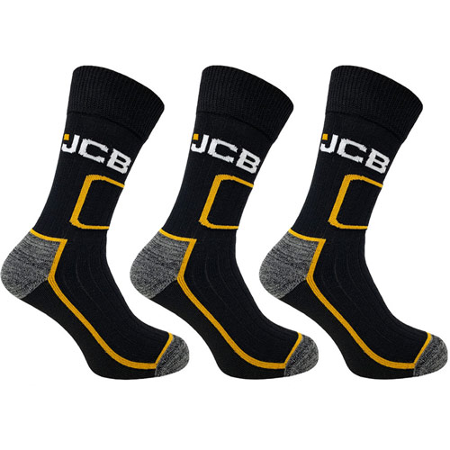 JCB Shin Protect Work Socks Black 6-11 (3 Pack)