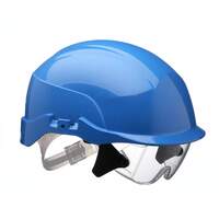 Spectrum Safety Helmet Blue C/W Integrated Eye Protection Blue