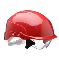 Spectrum Safety Helmet Red C/W Integrated Eye Protection Red