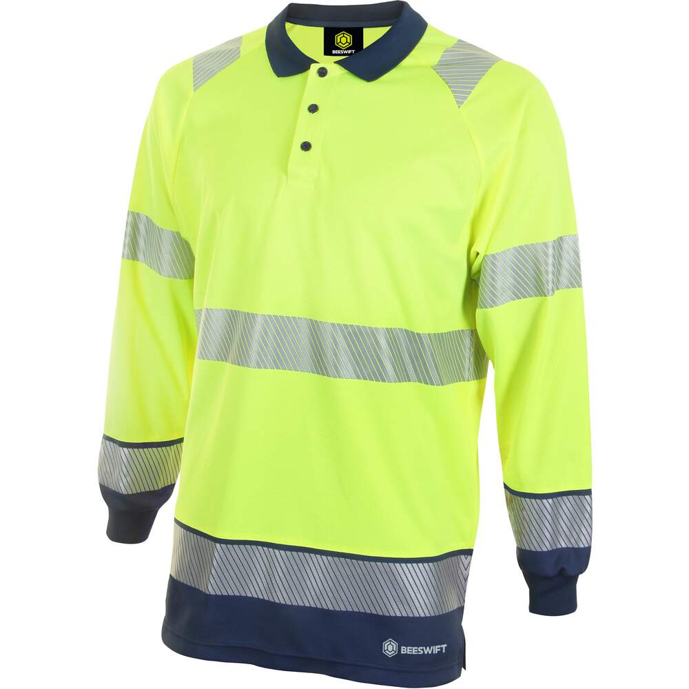 Hivis Two Tone Polo Shirt Long Sleeve Saturn Yellow / Navy | The PPE ...