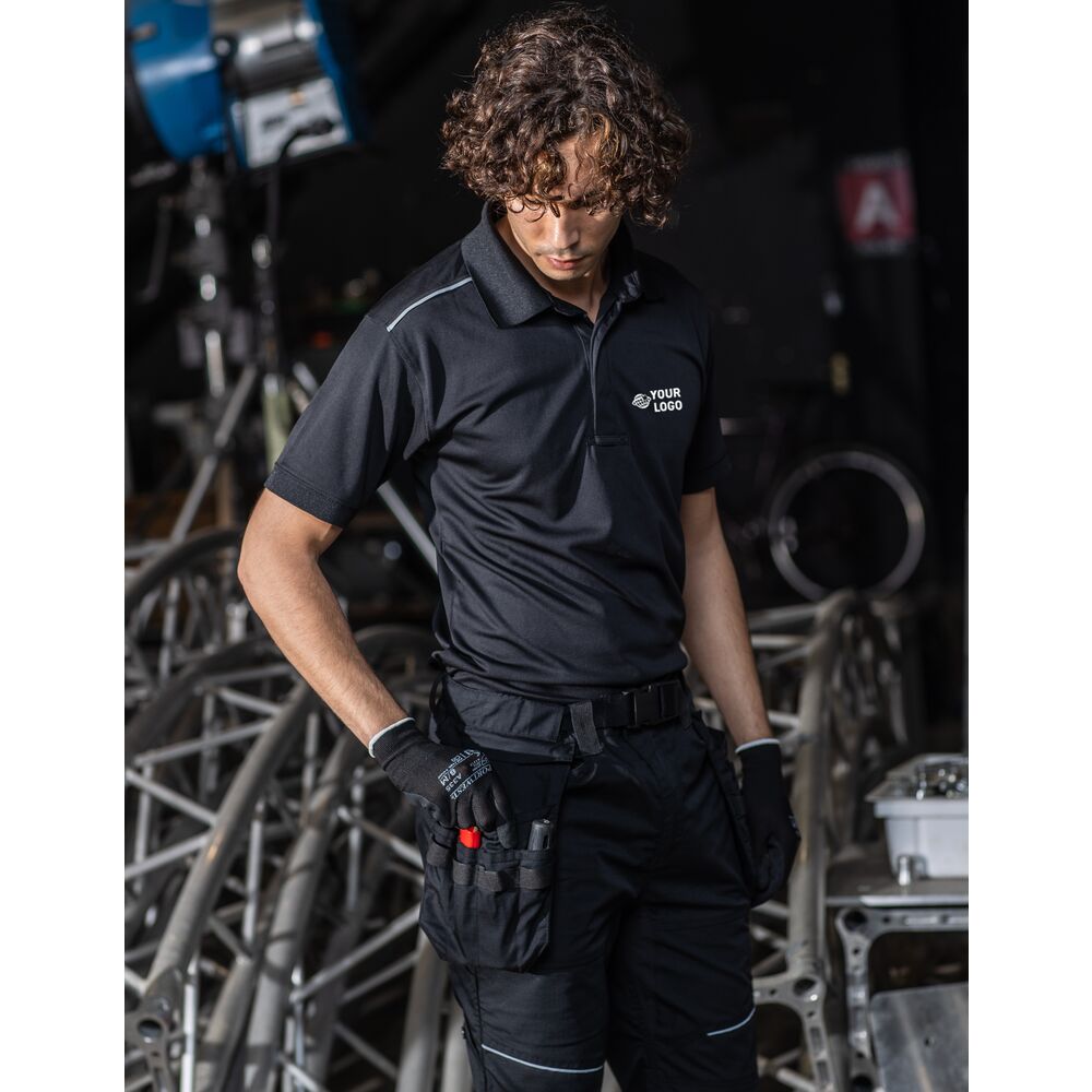Black polo shirt with embroidered chest logo