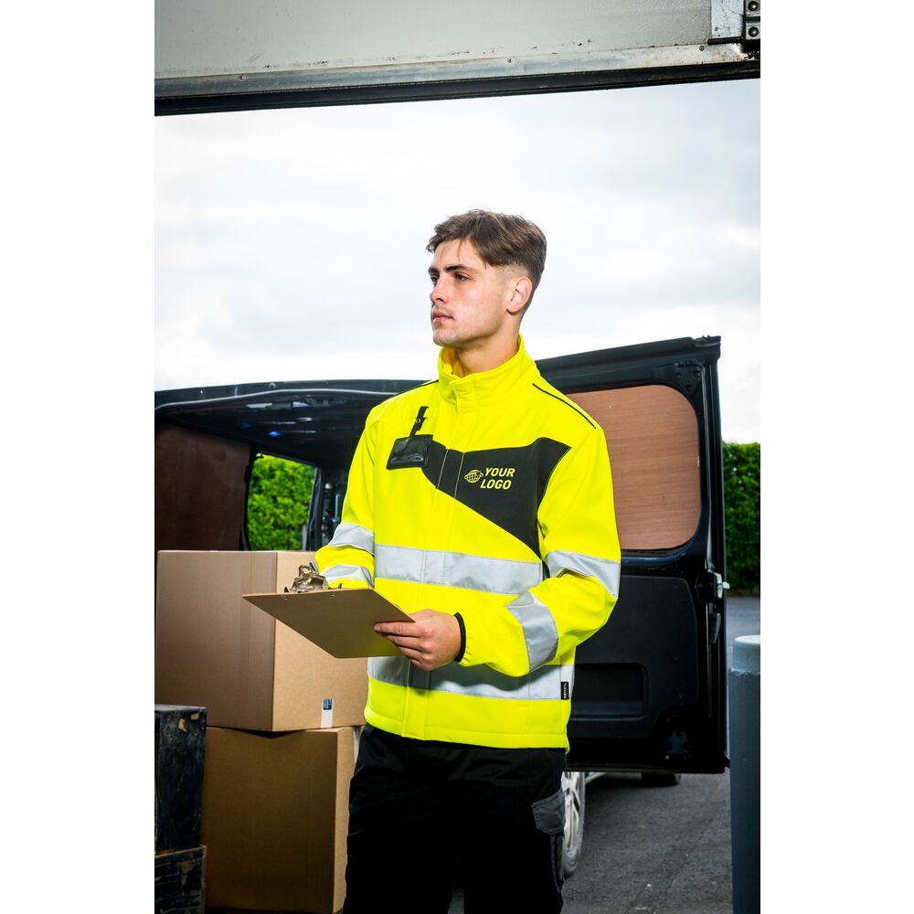 Branded hi-vis jacket with chest logo