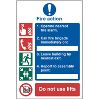 5-Point Fire Action Procedure Sign - Call Fire Brigade - PVC (200mm x 300mm)