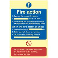 9-Point Fire Action Procedure Sign - Rigid Photoluminescent Board (200 x 300mm)