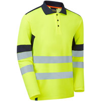 Supertouch System Hi-Vis Eco CottonCool Long Sleeve Polo - Yellow/Navy