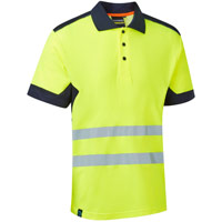 Supertouch System Hi-Vis Eco CottonCool Short Sleeve Polo - Yellow/Navy