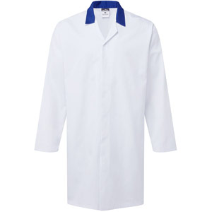 Portwest Food Industry No Pocket Coat - White/Royal Blue