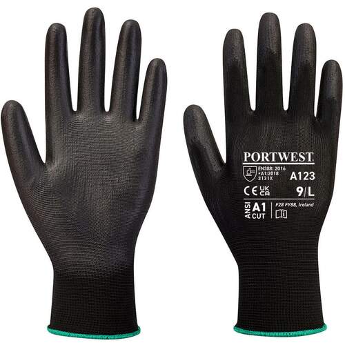 Portwest PU Palm Glove Latex Free - Full Carton (144) - Black