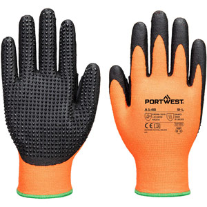Portwest Grip 13 Nitrile High Dotted Glove - Orange/Black
