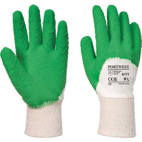 Portwest Latex Open Back Crinkle Glove - White/Green