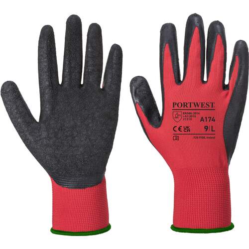 Portwest Flex Grip Latex Glove - Red/Black
