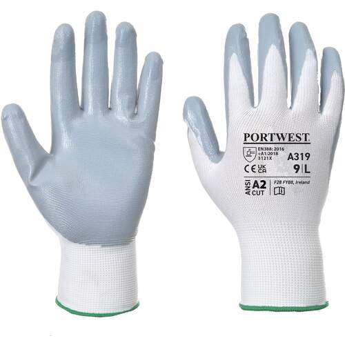 Portwest Flexo Grip Nitrile Glove (Retail Pack) - Grey/White